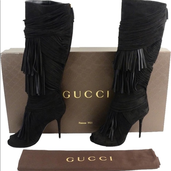 Gucci Shoes - Authentic Gucci Runway Fringe Boots in Black Suede